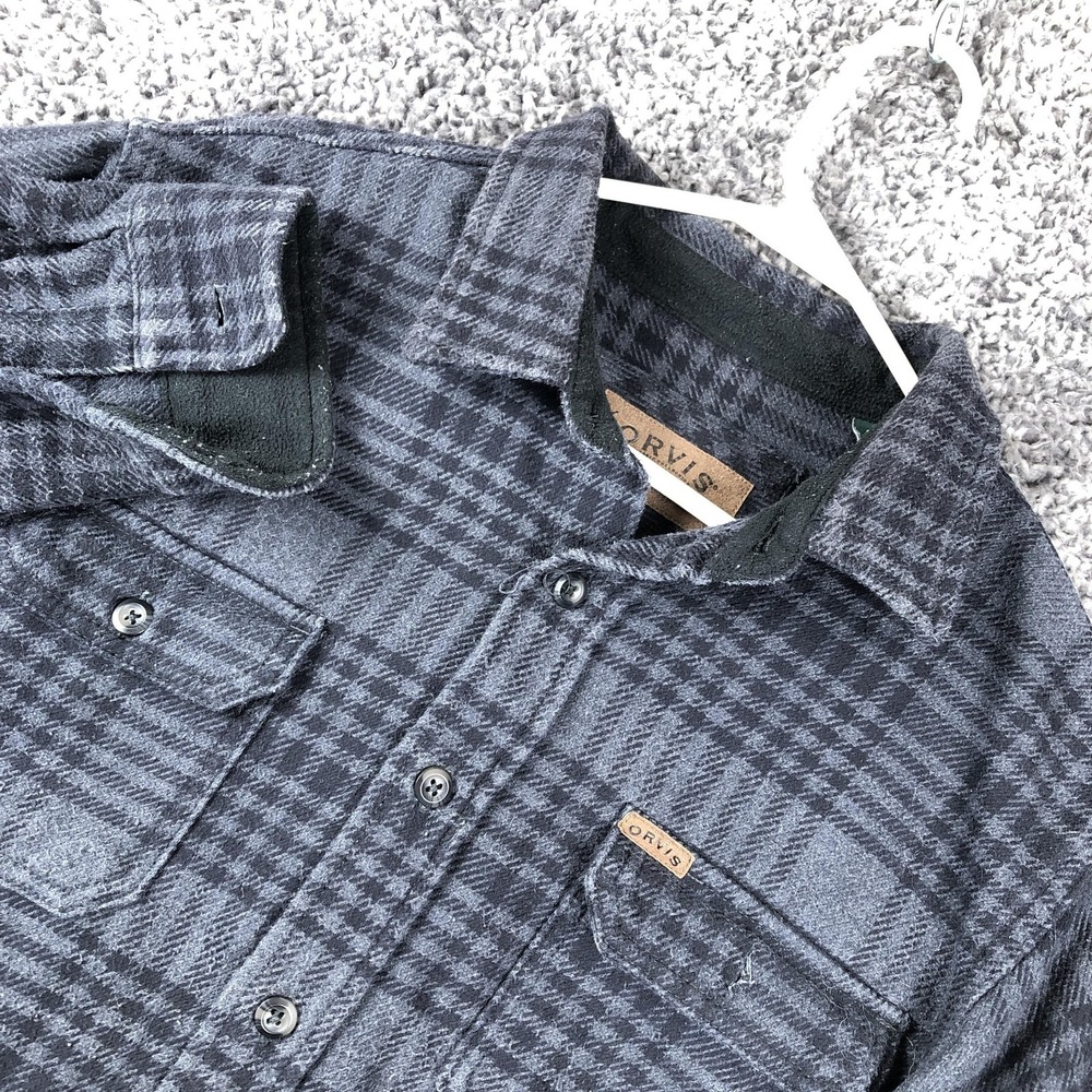 Orvis Shirt Mens Medium Gray Plaid Flannel Long Sleeve Button Up Casual Pockets‎